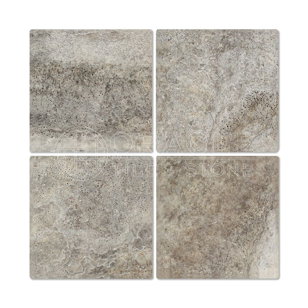 Silver Travertine 12 X 12 Field Tile, Tumbled (LOT of 5 SQ. FT.)