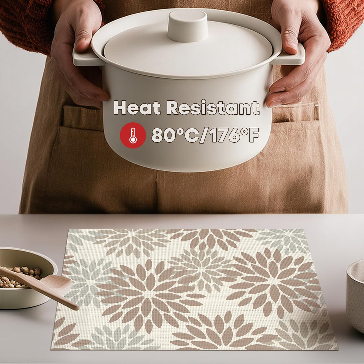 Floral Vinyl Placemats Set of 6, 12x18 Inch Washable Non-Slip Plastic Vinyl Place Mats for Party Kitchen Dining