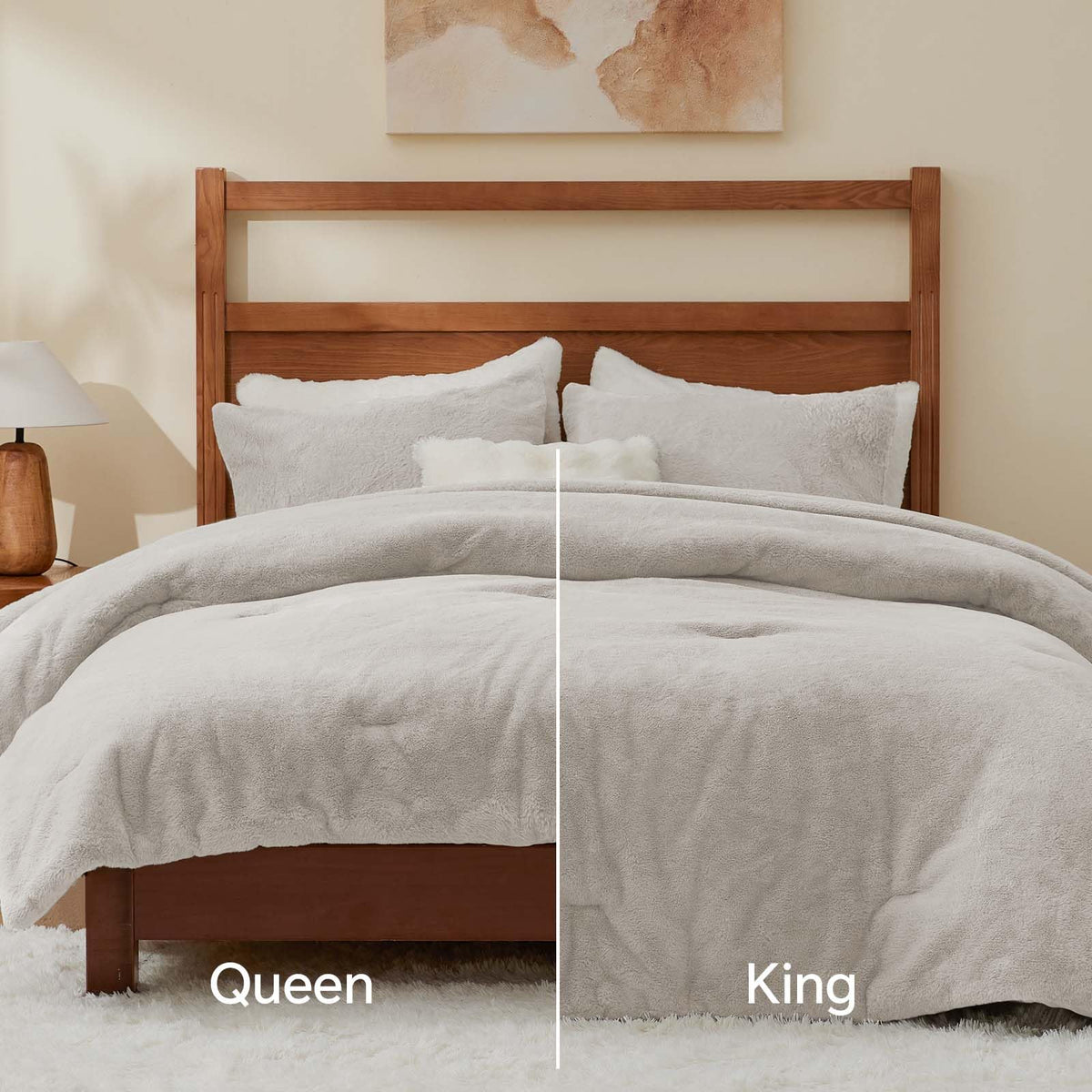 Faux Fur Comforter Set Linen, Warm Bedding with 2 Pilowcases