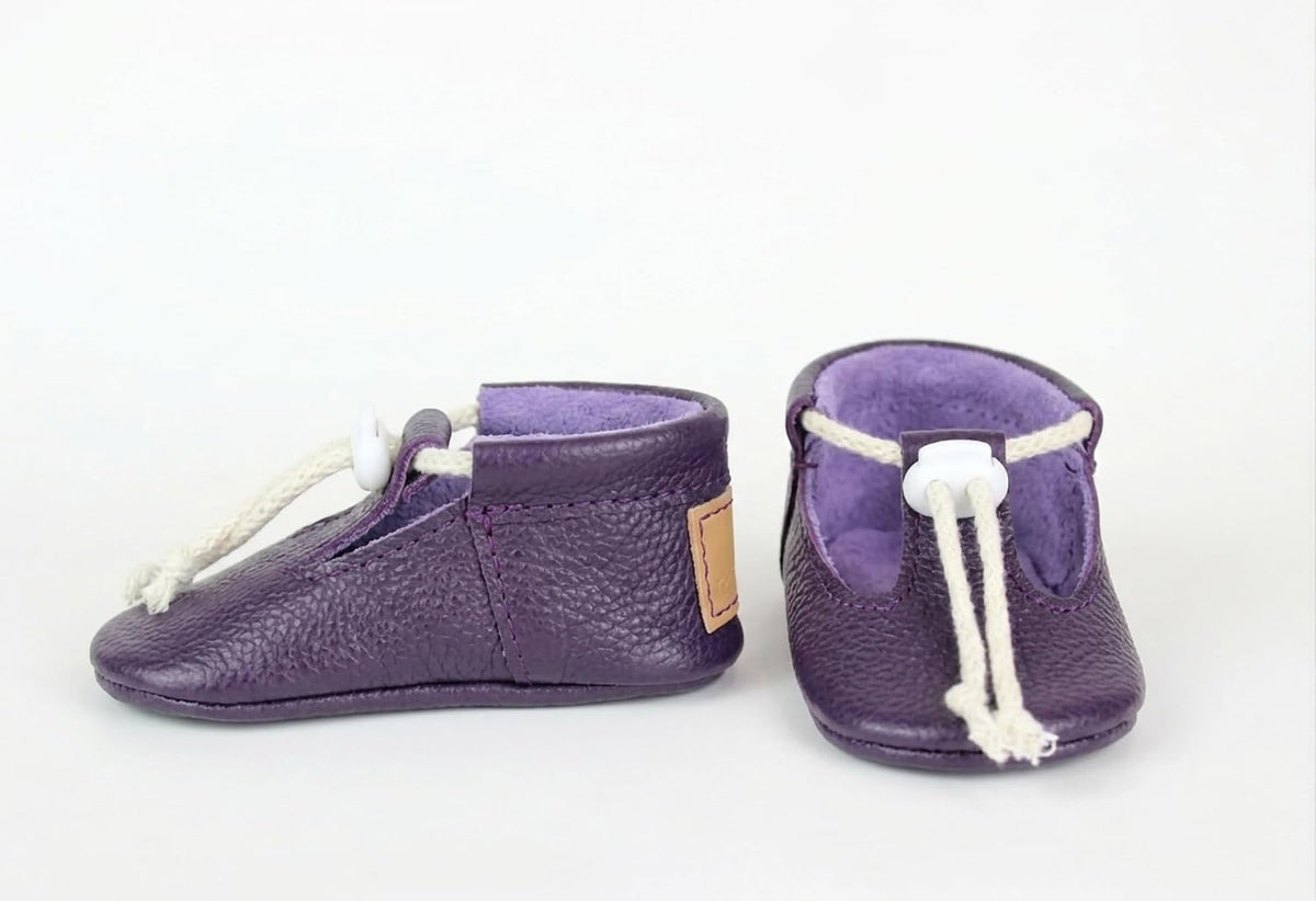 Lilac Genuine Leather Baby Booties Soft Sole Moccasins Purple
