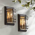 Modern Outdoor Wall Light Fixtures Set of 2 Bronze 11" Clear Glass Shade for Exterior Barn Deck House Porch Yard Patio Outside Garage Front Door Garden Home Roof Lawn