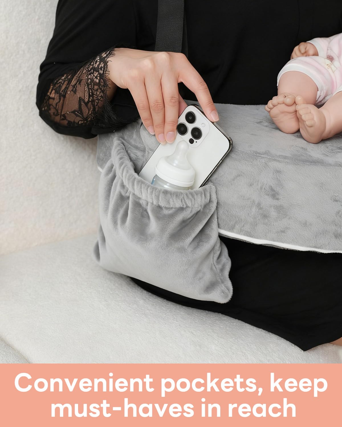 Nursing Pillow for Standing or Sitting Use by Parents - Gray