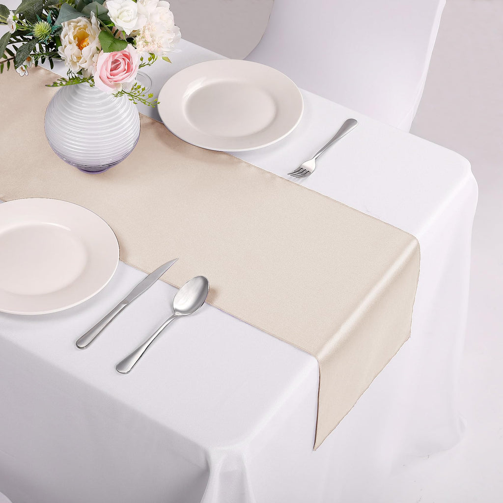 10-Pack Satin Table Runner Champagne 12 x 108 inches Long, Table Runners for Wedding, Birthday Parties, Banquets