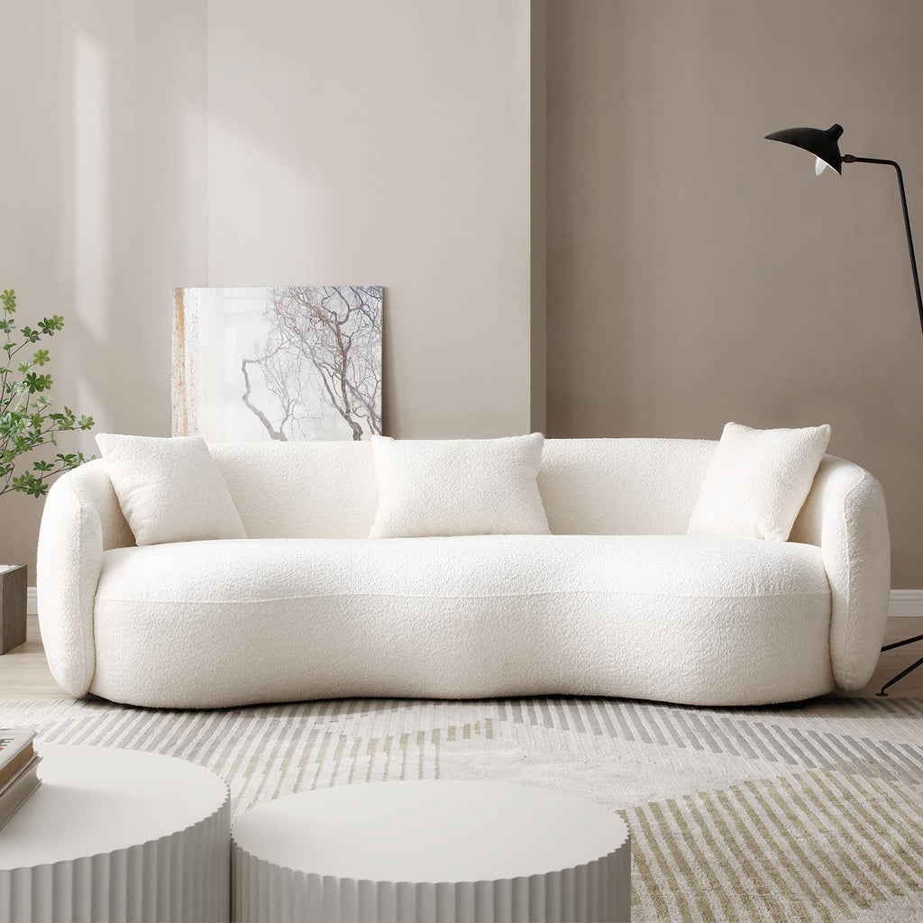 94'' Cloud Curved Sofa Boucle Couch, Beige Modern Mid-Century Curved Backrest Upholstered Sofa, 3-Seat Sofa Couch