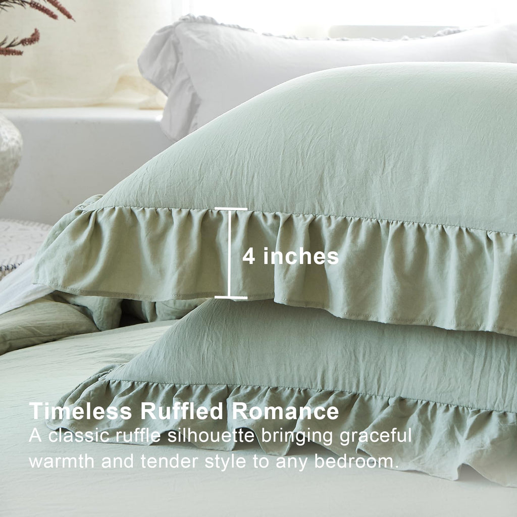 Sage Green Ruffle Comforter Set Shabby Chic Bedding Set