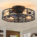 20" Flush Mount Caged Ceiling Fan with Light & Remote