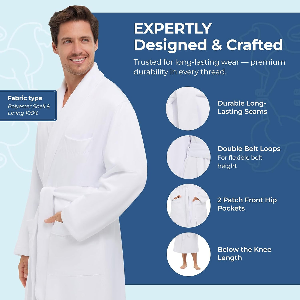 Unisex Plush Lined Microfiber Bath Robe | Soft Shell with Polyester Lining, Resort-Grade Hotel & Spa Robe with Pocket