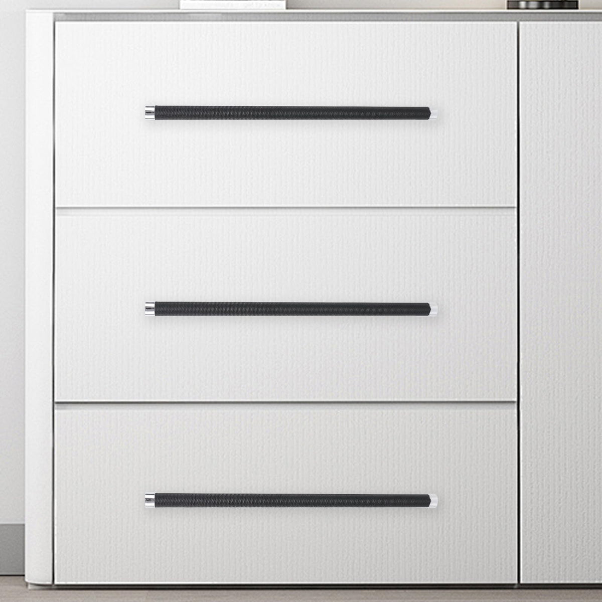 6 Pack 12-5/8 Inch(320mm) Matte Black and Polished Chrome Kitchen Cabinet Handles Knurled Cabinet Pulls Black Drawer