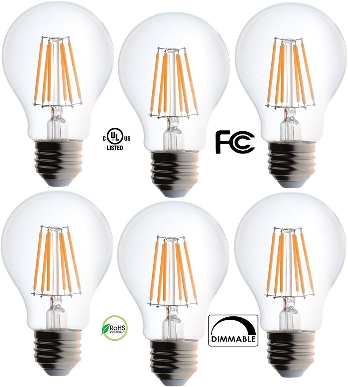 60 Watt A19 Light Bulbs Uses 8.5W Dimmable Filament Style Edison Light Bulbs, 2700K Warm White FCC UL Listed RoHS