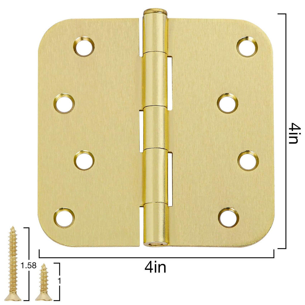 12 Pack Interior Door Hinges 4 Inch Brushed Brass 5/8" Radius