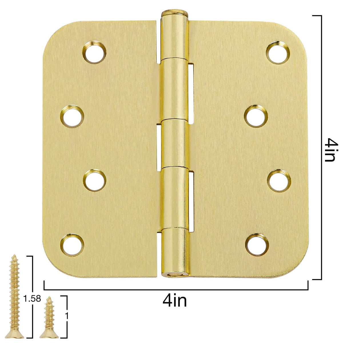 12 Pack Interior Door Hinges 4 Inch Brushed Brass 5/8" Radius