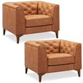 & BARK Essex 40" Lounge Chairs Set of 2 - Cognac Tan Full-Grain Pure-Aniline or Semi-Aniline Italian Leather, Tufted