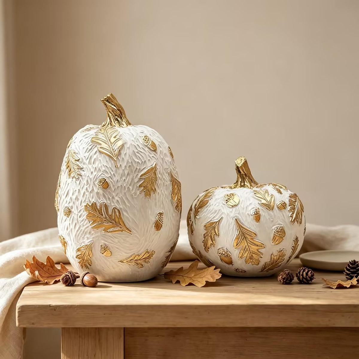 2Pcs Fall Pumpkin Decor, Fake Resin Pumpkin Table Decorations