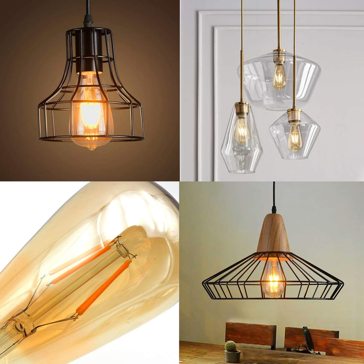 LED Dimmable Edison Light Bulbs 4W, 2200K-2400K Warm White (Amber Glass) ST64, E26 Base