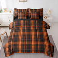 7 Piece Farmhouse Plaid Comforter Set Black Burnt Orange Classic Gingham Bedding Sets for Adults Men Women