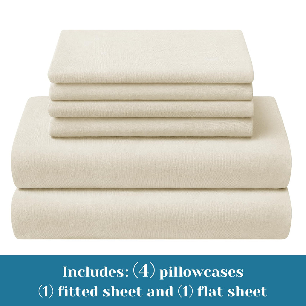 Jersey Knit King Size Sheets Set 6 Pieces, Stretch Super Soft and Wrinkle-Free Bed Sheets, Spandex Blend with 18-inch