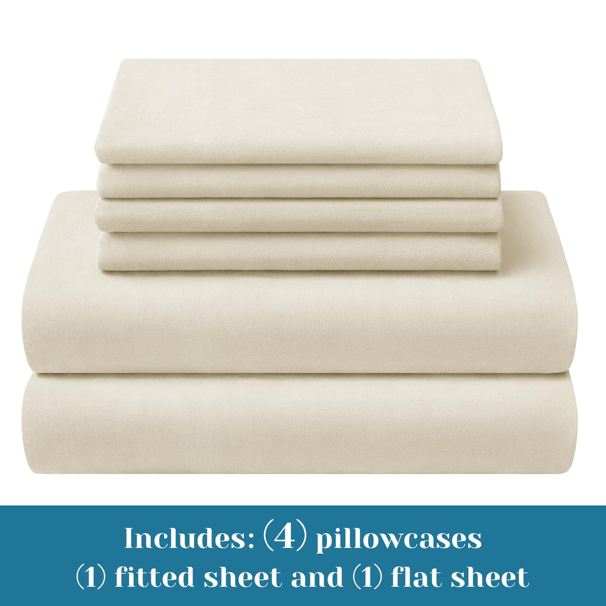 Jersey Knit King Size Sheets Set 6 Pieces, Stretch Super Soft and Wrinkle-Free Bed Sheets, Spandex Blend with 18-inch