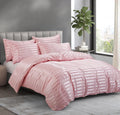 5 Pieces Blush Pink Satin Striped Duvet Cover Set