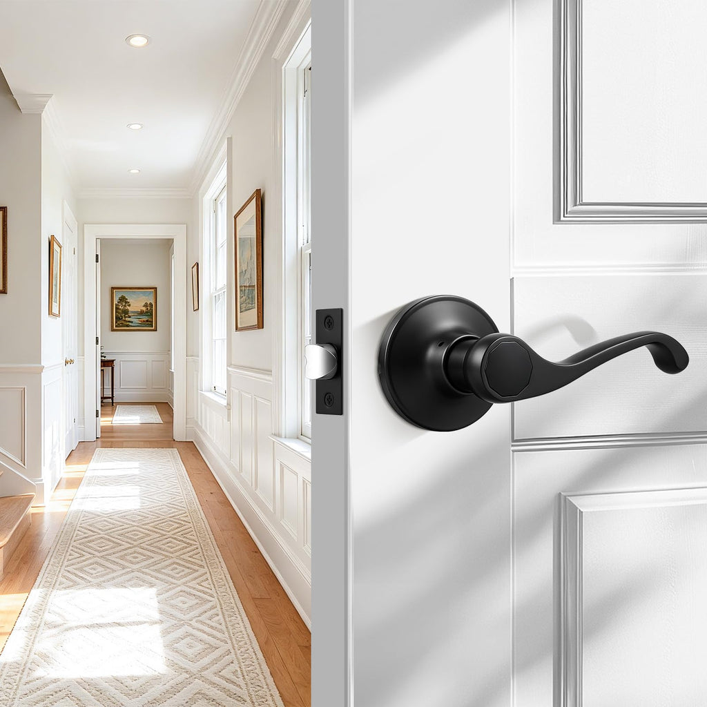 2026 New 6Pack Scroll Passage Door Lever, Matte Black Interior Door Handle, Easy Install & Closet Door, No Lock