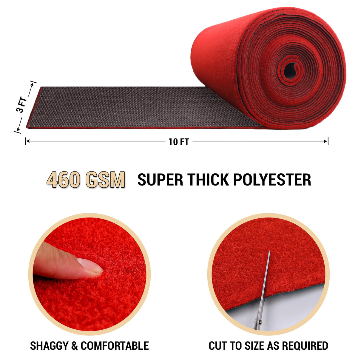 Extra Thick Red Carpet Runner for Party Felt Non-Slip Rubber Backed Aisle Runway Rug for Step, Proposal & Wedding
