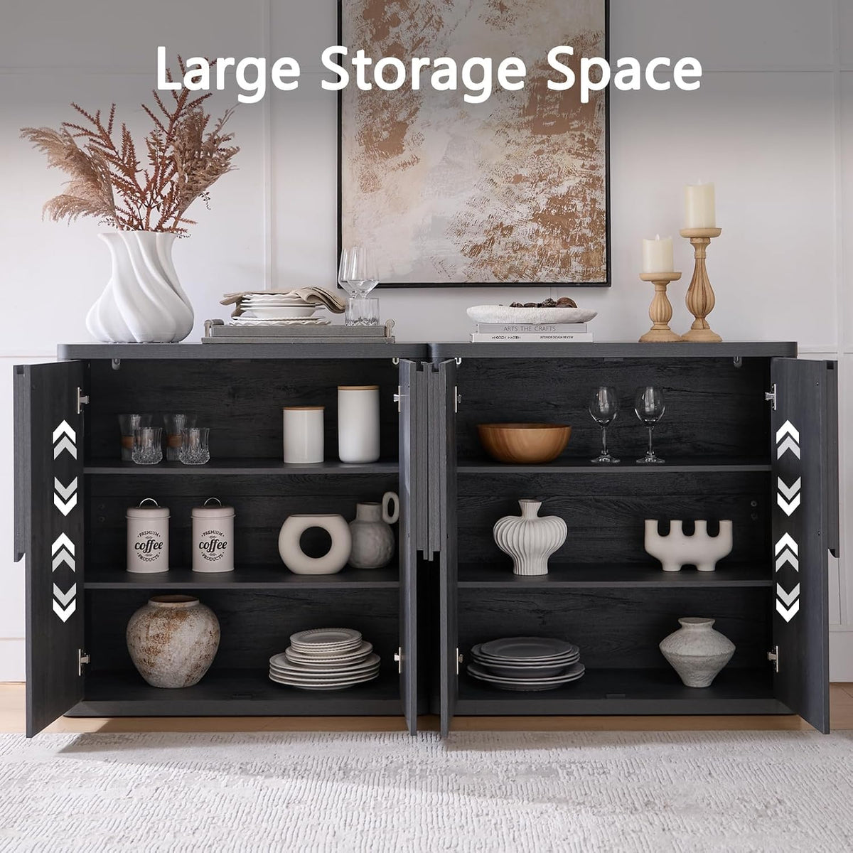 62.28'' Sideboard Buffet Cabinet W/Storage, Modern Accent Cabinets W/Curved Handles & Adjustable Shelves, 4 Doors