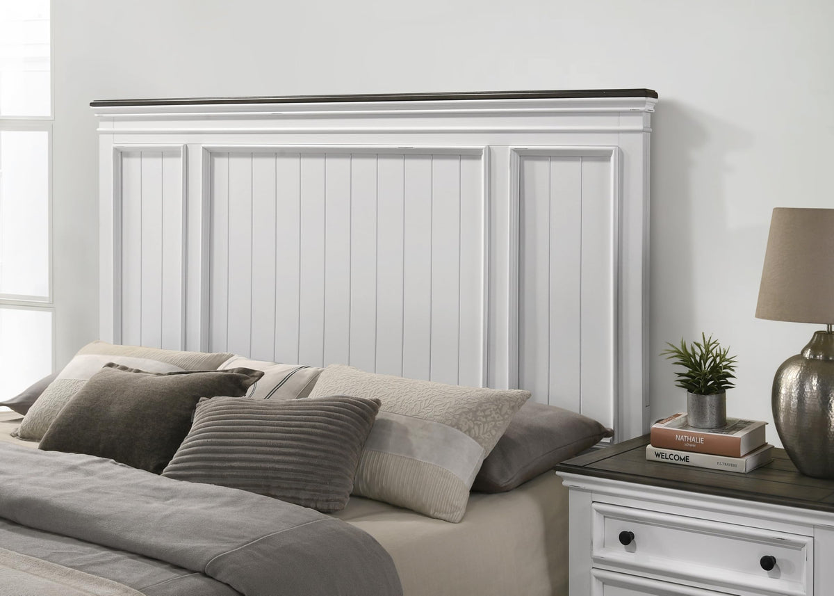 Peanu Queen Bed Frame, Shiplap Panel, Weathered White Wood Set