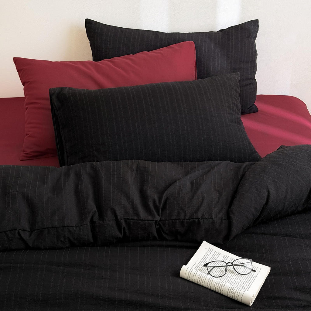 Retro Black Striped Duvet Cover 3 Pieces Textured Bedding Set