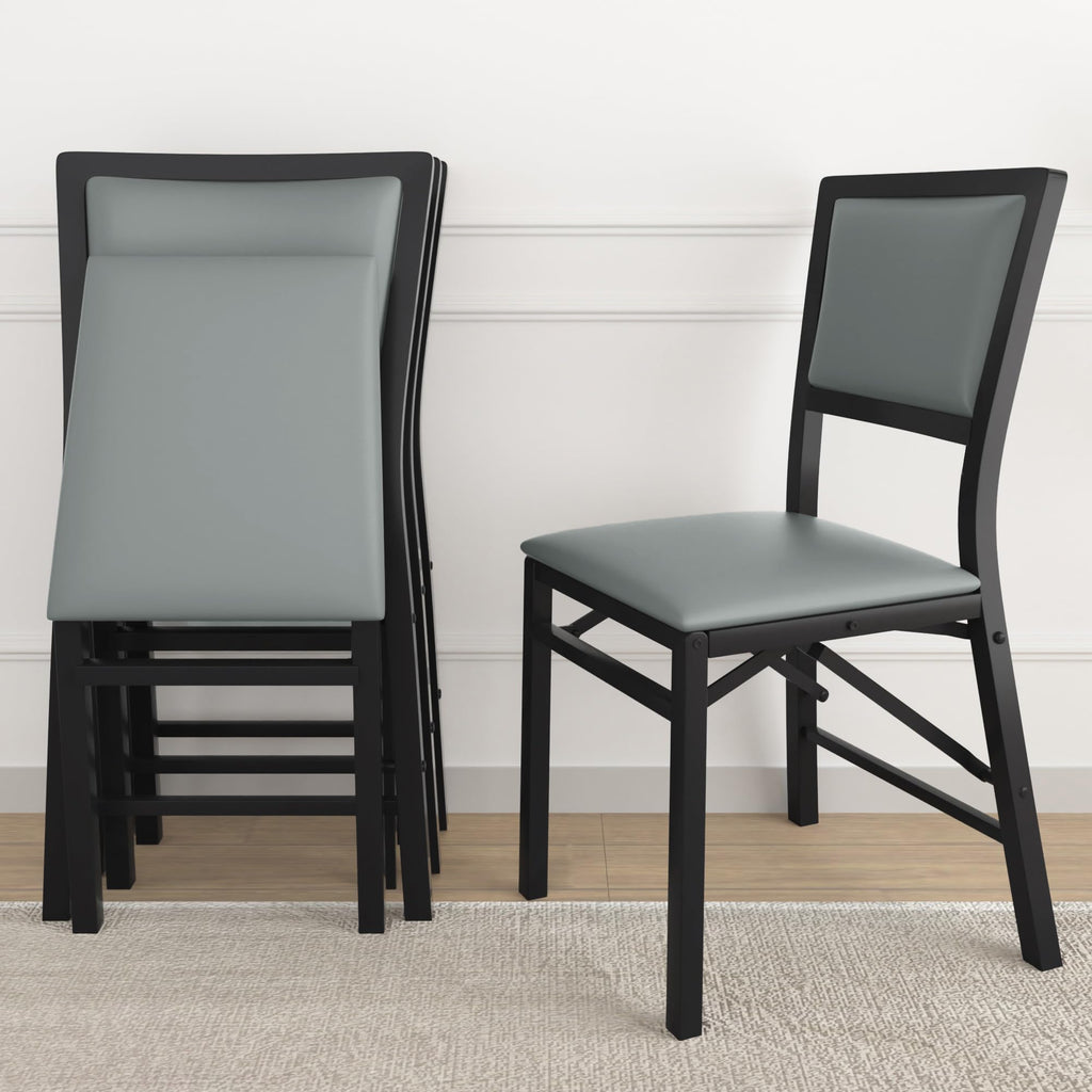Folding Chairs Set of 4 with Cushion, Foldable Padded Seats with Heavy Duty Metal Frame /Dining/Living Room, No