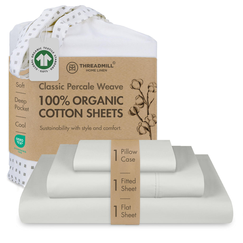 Organic Cotton Twin Sheet Set, Percale, Light Grey, 3-Piece