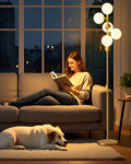 Dimmable Globe Floor Lamp Mid Century Modern Floor Lamp with 5Pcs 3000K Bulbs Included Brightness Adjustable Gold