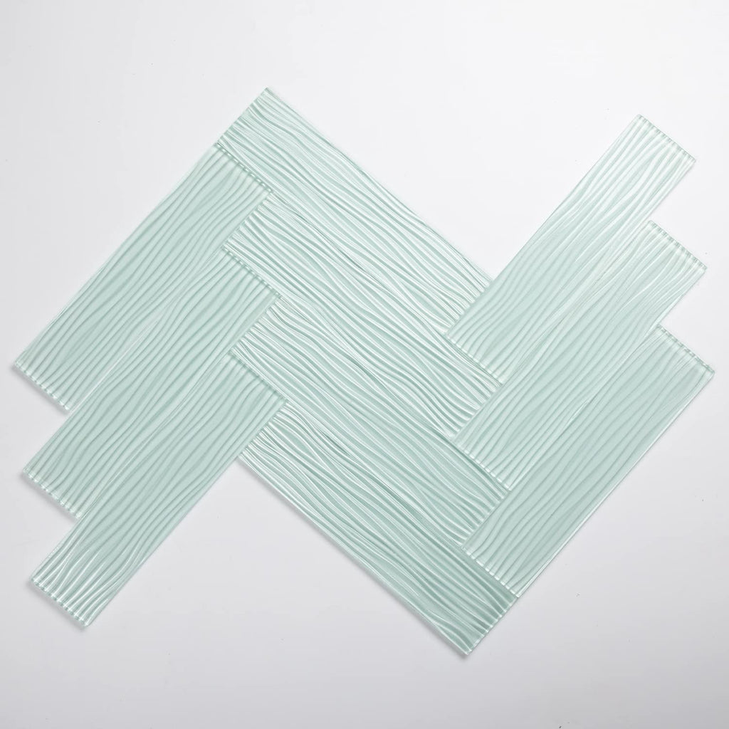 Light Green Water Wave Glass Subway Tile, 3 x 12 Inch, 4 Sq Ft, Backsplash Kitchen Wall, 16-Pack