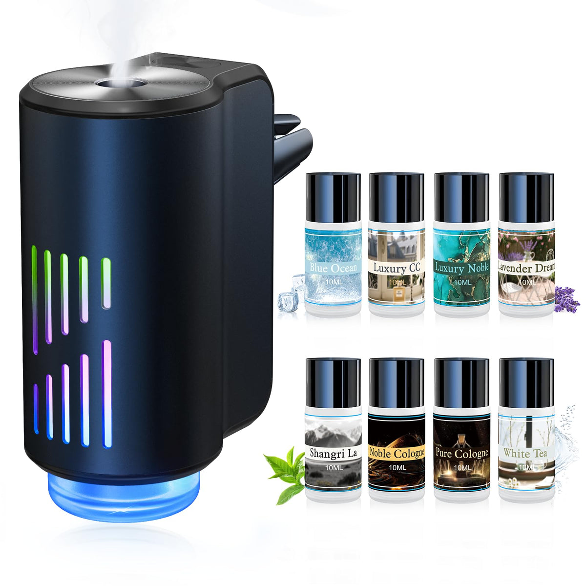 Car Air Freshener Diffuser, Smart Car Air Freshener with Three Adjustable Light Modes, Rechargeable Aromatizante Para