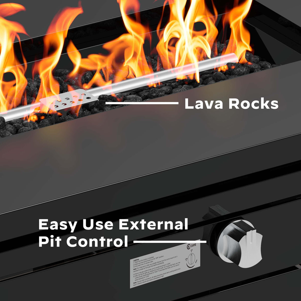 42-Inch Propane Fire Pit - 60, 000 BTU Steel Gas Fire Pit Table for Outside, Steel Lid & Lava Rock, 2 in 1 Fire Table