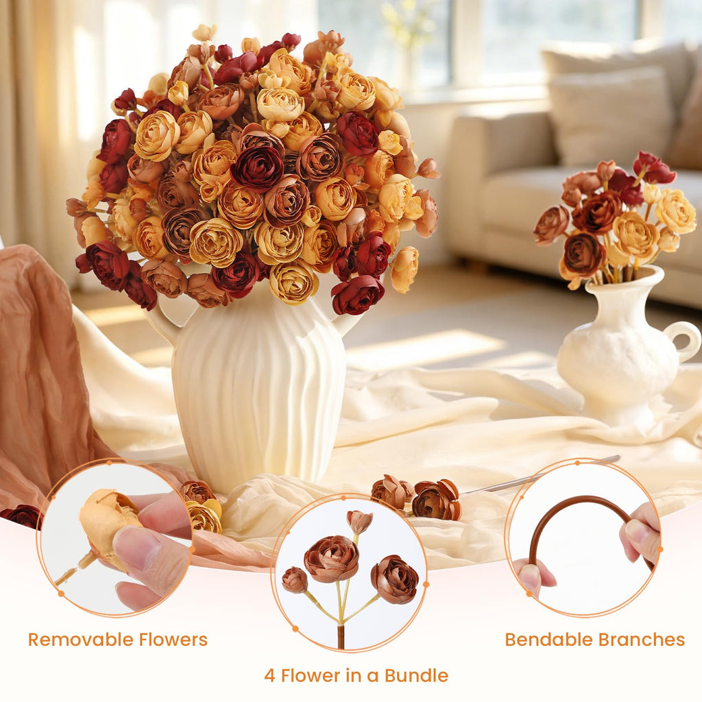 30Pcs Ranunculus Artificial Flowers Fall Faux Silk Mini Ranunculus