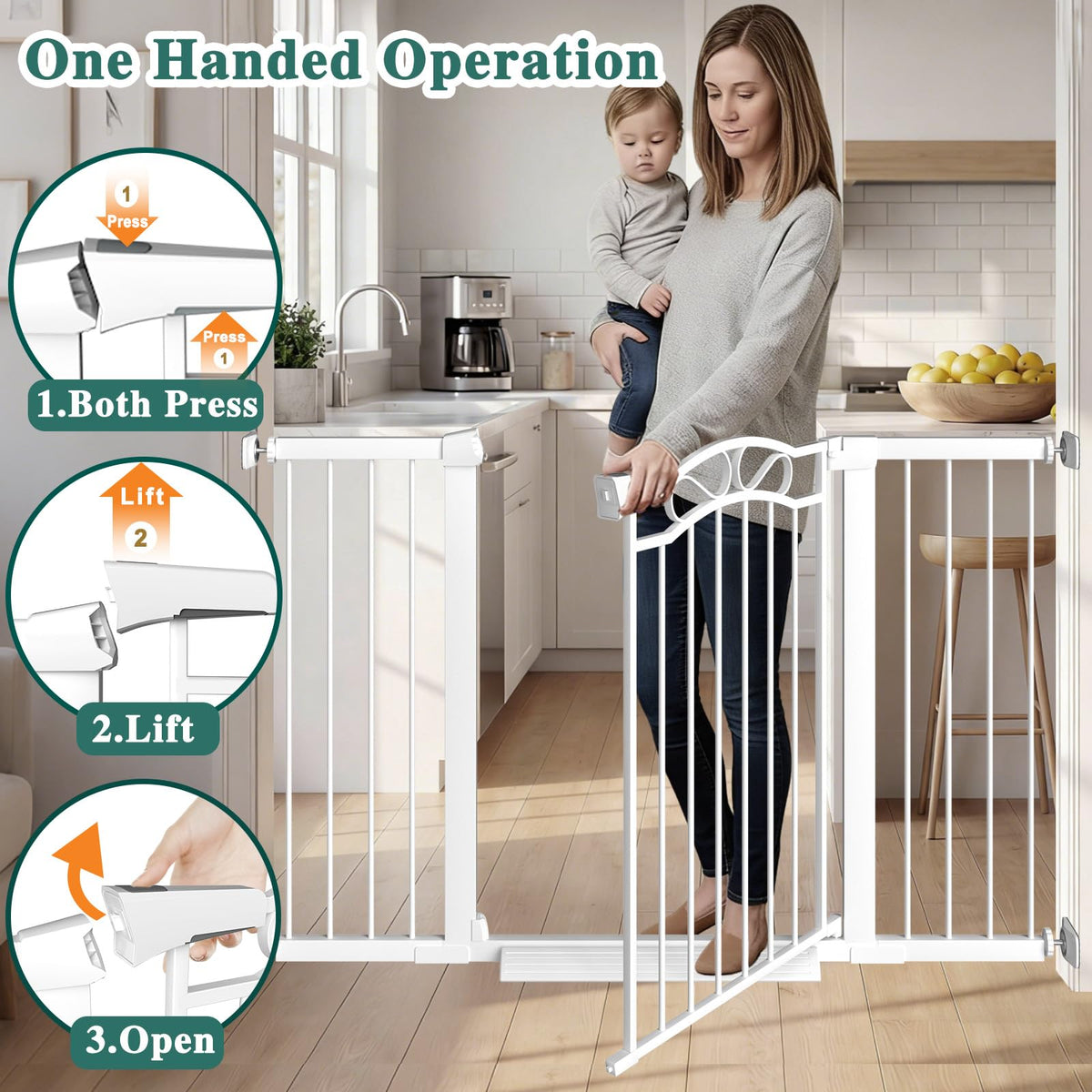29.5"-48.8" Extra Wide Baby Gate for Stairs, Pressure Mounted Metal Long Dog Gates Indoor Doorways Walk Thru No Drill