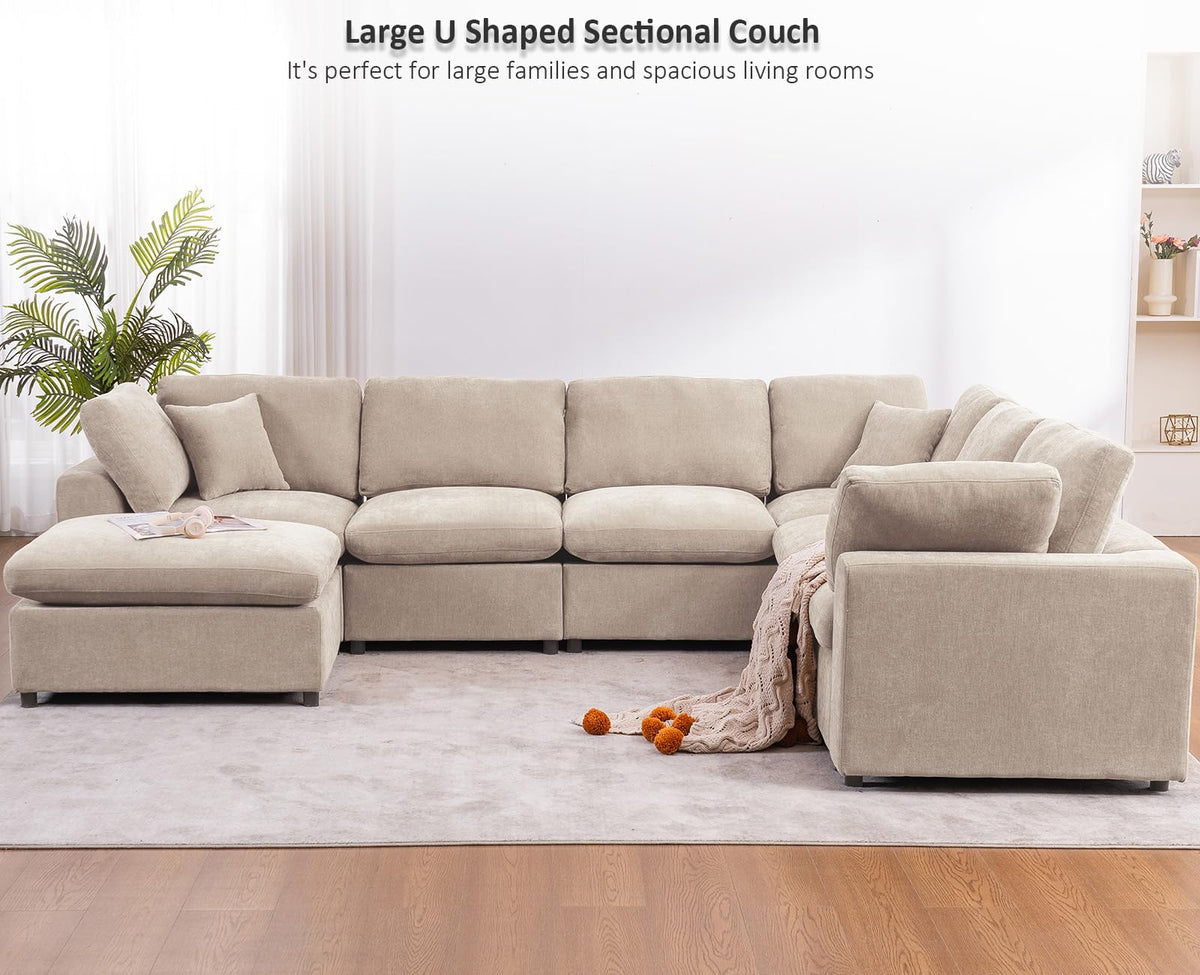 Oversized Modular Sectional Sofa Couch, Light Camel