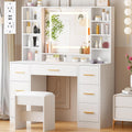 39.4" White Vanity Desk with Lighted Mirror & Adjustable Lights | Girls Makeup Vanity Set with Charging