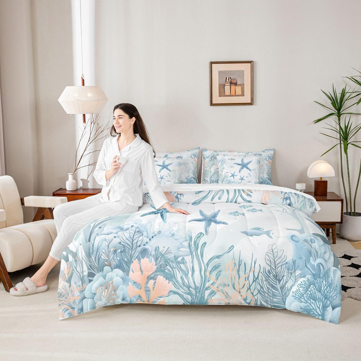 Starfish Beach Comforter Set with Sheets 7 Piece