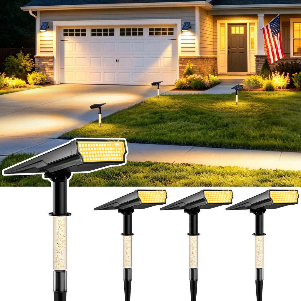 Solar Spot Lights Outdoor Waterproof, Warm White 4 Pack