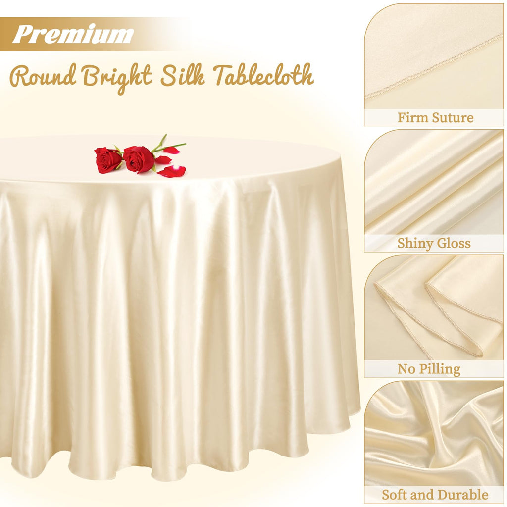 Champagne Satin Tablecloth, 12 Pack 120 Inch, Round Table Cloth Silk