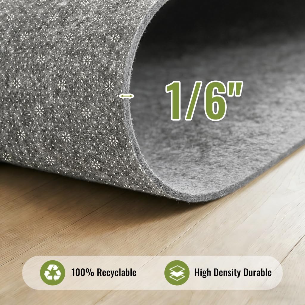 Felt Rug Pad with Gripper Dots, 8x10 Ft Non-Slip Rug Underpad with PVC Backing, 1/6" Thick Cushioned Carpet Pad - Set of 80