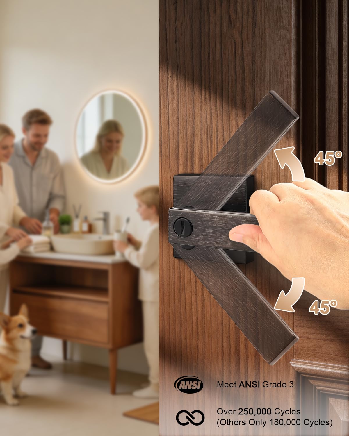 Bed and Bath Door Locks Interior Heavy Duty Privacy Levers in Oil Rubbed Bronze Modern Square Door Handles Keyless