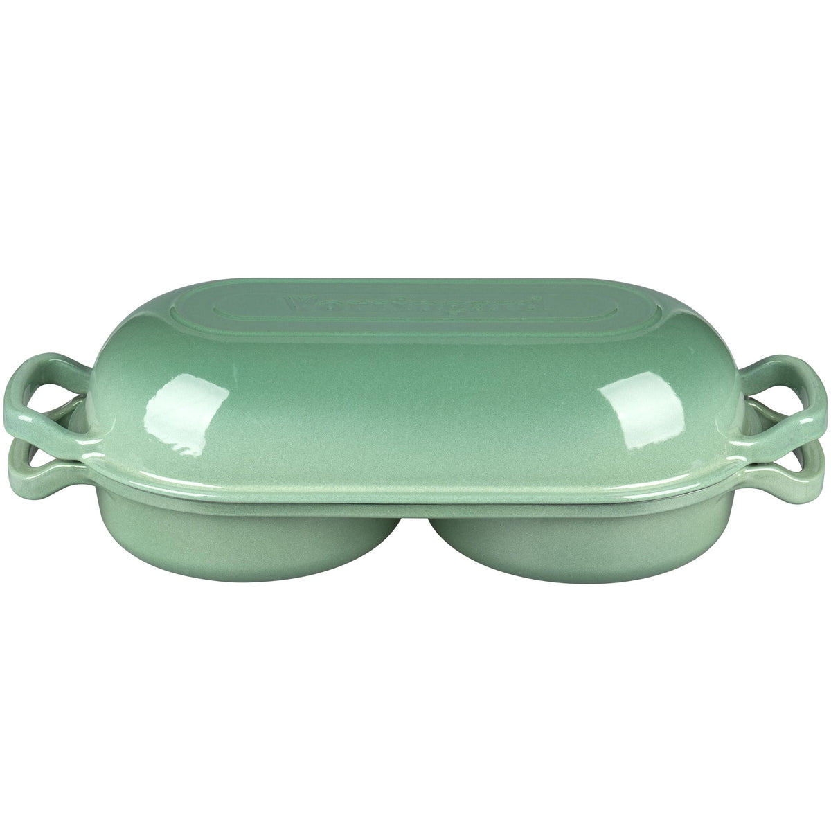Enameled Cast Iron Double Dutch Oven with Lid, Dual Round Loaf Pan, Bread pan made Sourdough Bread Baking, Sage green