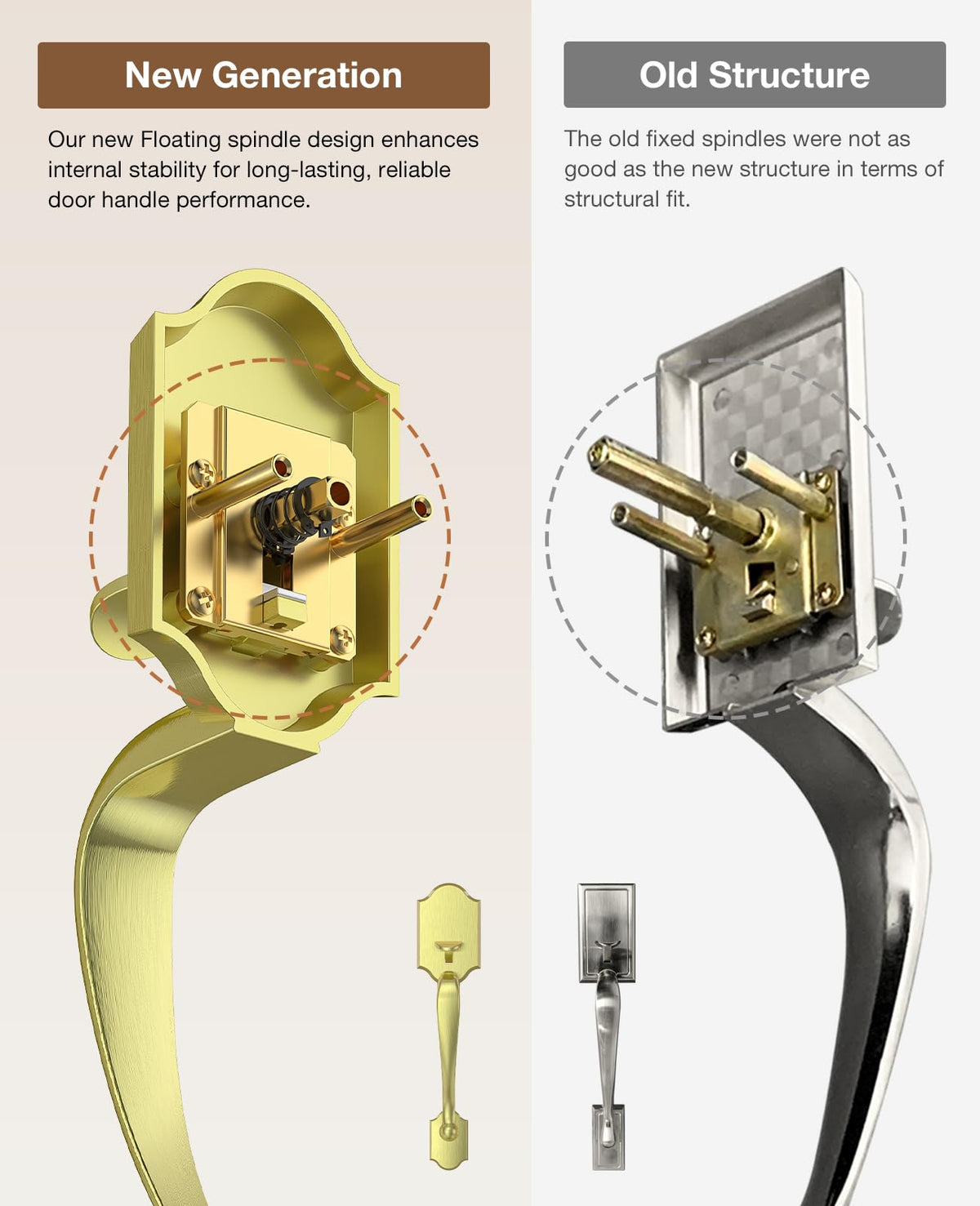 Brushed Gold Front Door Lock Set Classic Entry Door