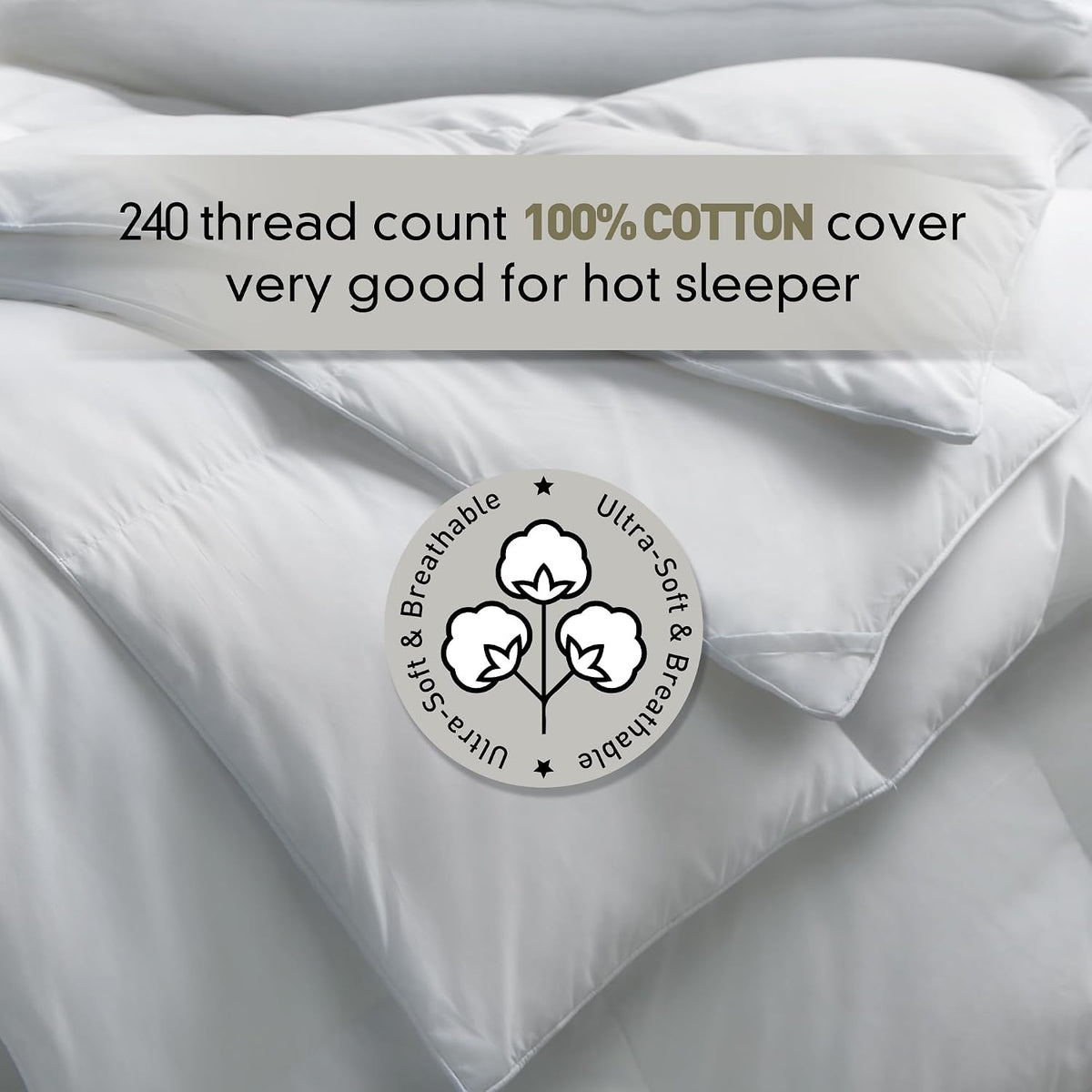 Goose Feather Down Fiber Comforter - Twin Duvet Insert, 100% Cotton Cover Light Warmth Comforter Ultra Soft Luxurious