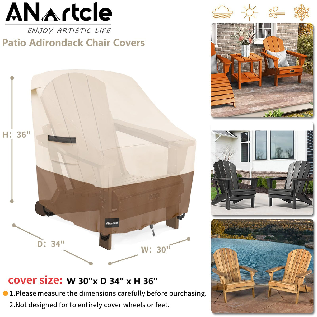 Adirondack Chair Covers 2 Pack, (30W x 34D x 36H inches), Beige