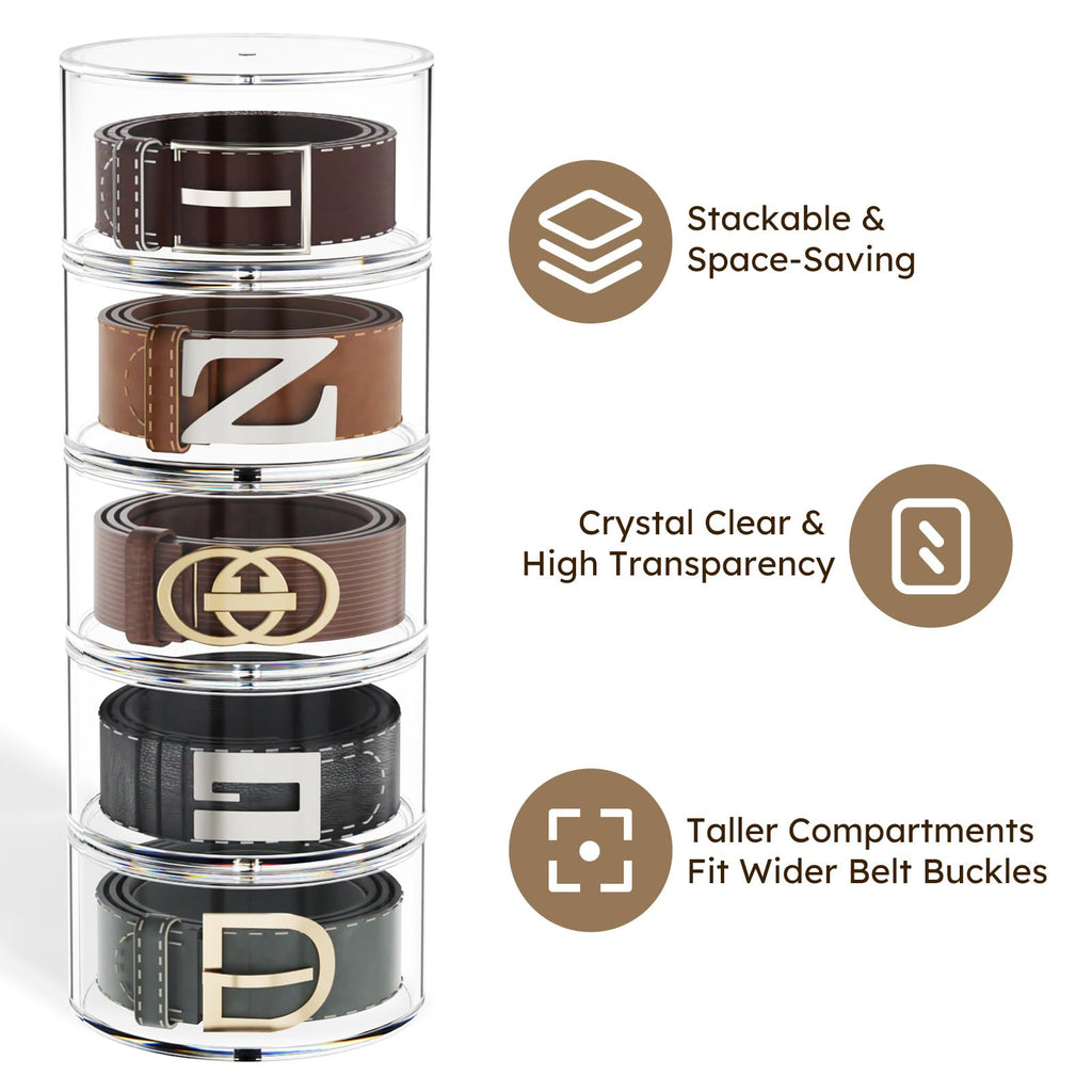 Acrylic Belt Storage Organizer For Closet 4-Layer Stackable Belt Box