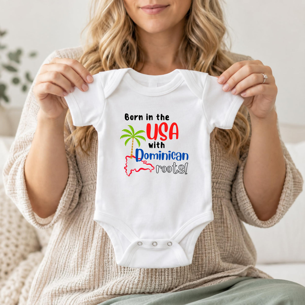 Born in the USA with Dominican Roots Baby Bodysuit | Newborn Baby Gift | Dominican Baby Jumpsuit
