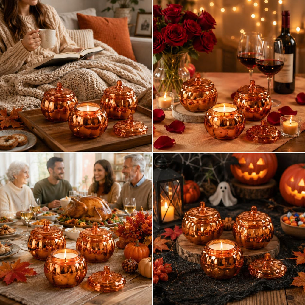 Pumpkin Shaped Candles 3 Pack, Fall Pumpkin Spice Scented Candles 15oz