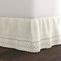 Eyelet Bed Skirt, Ruffled Design, 14 Inch Drop, Embroidered Scalloped Edge, Ivory